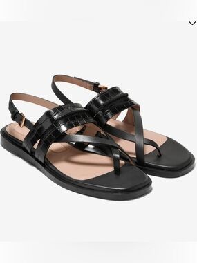 Cole Haan Go-To Estella Flat Leather Thong Sandal, Black